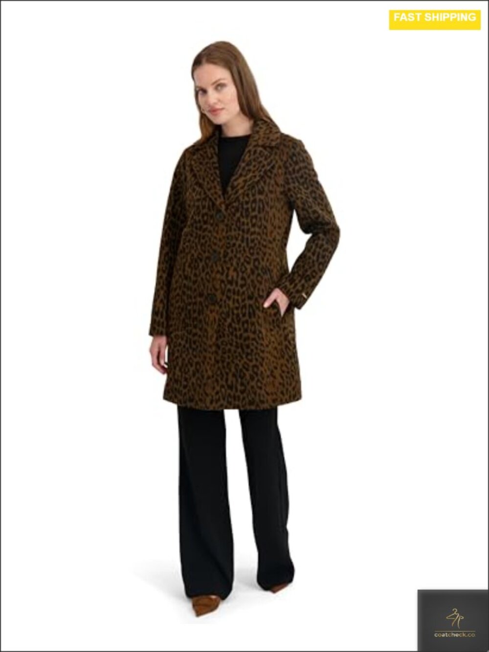 TAHARI Women's Faux Wool Walker Coat Notch Collar Button Front Fully Lined Long